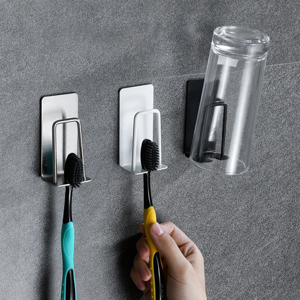 

2 Pcs Toothbrush Holder Toothbrushes Stick on Shower Washer Sanitary Hangers for Bathrooms Stainless Steel Sink Travel Hanging