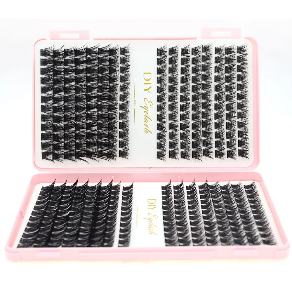 DIY Home Eyelash Extension Kit 384 Clusters of Faux Lashes for Thick Long Lashes Booklet Included for Extended Wear Eyelashes