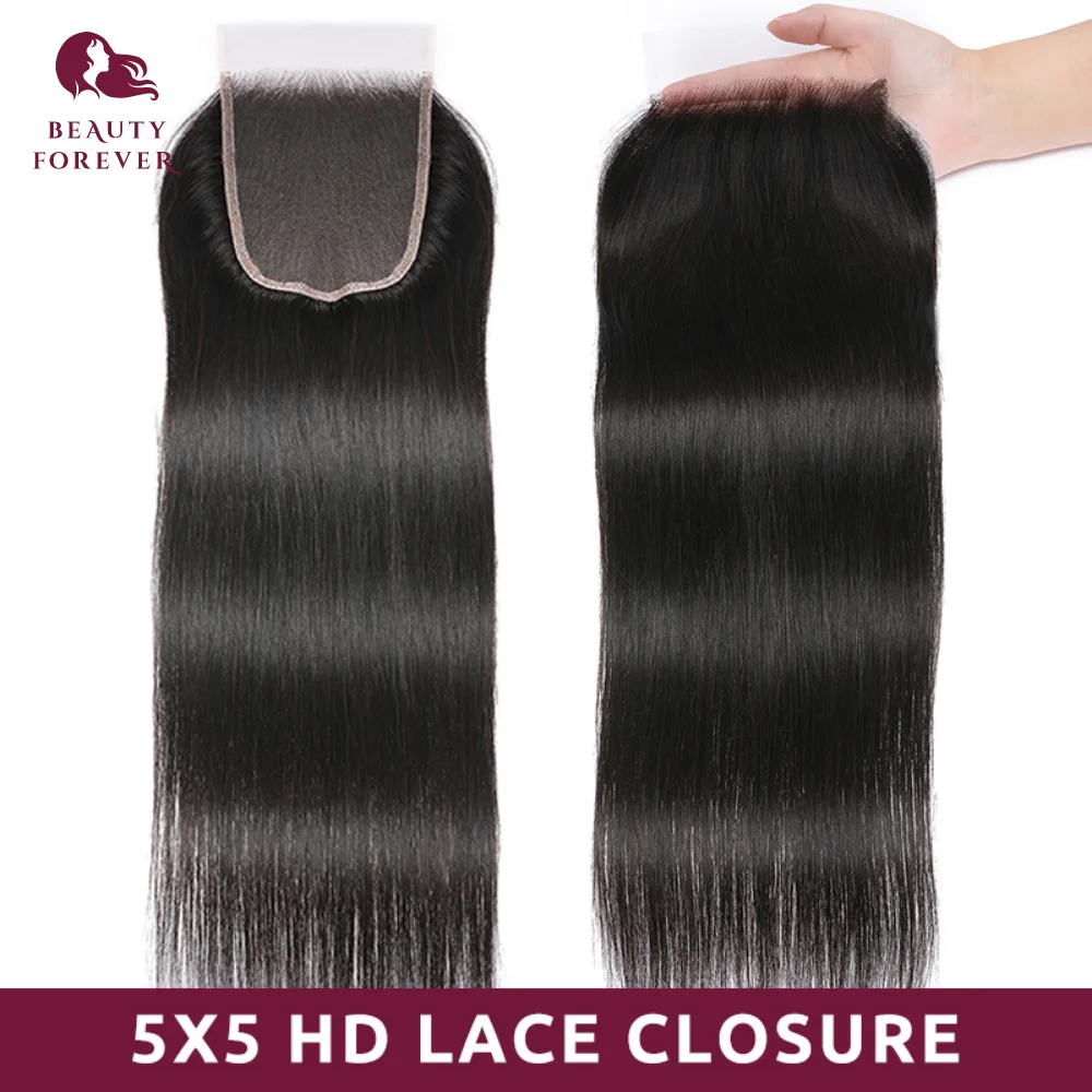 Beauty Forever 4x4 Lace Closure Deep Parting 5x5 HD Lace Closure Straight Brazilian hair Pre-plucked Skin Melt Lace Closure