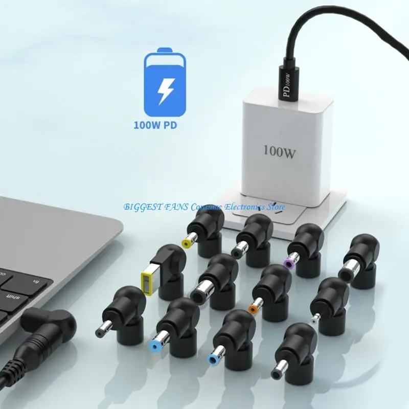 

Universal Power Adapter Cable Set PD100W Fast Charging Type C To 3Pin 13 Converters For Multiple Electronics