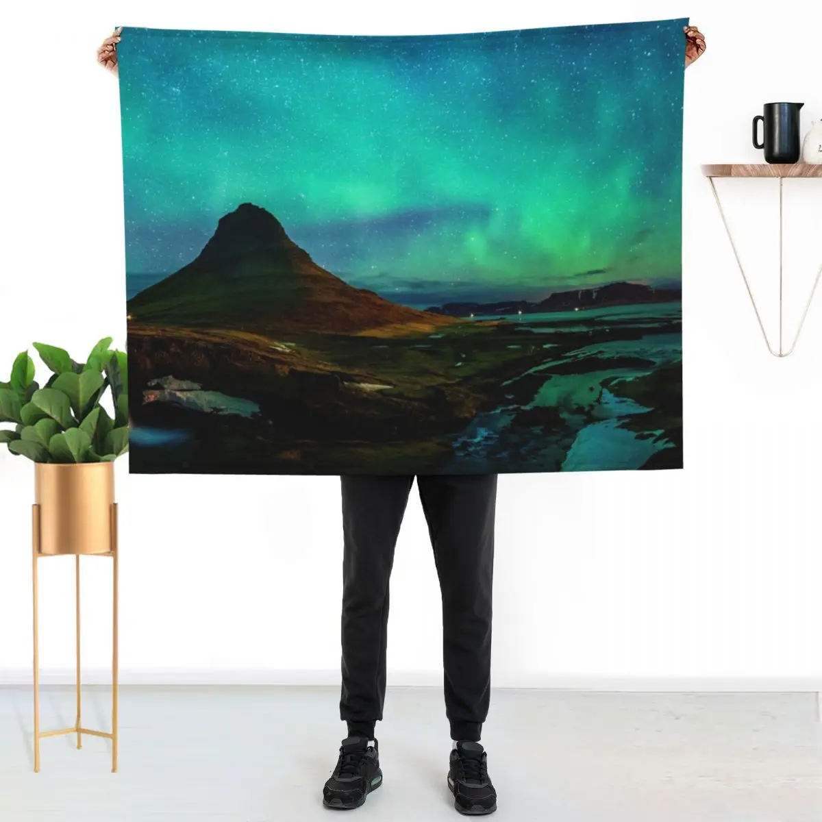 

Northern lights at kirkjufell, iceland - kirkjufell mountains in winter Throw Blanket