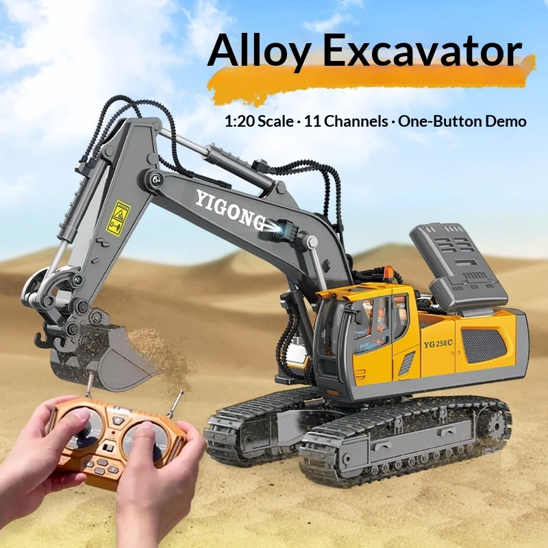 Yigong Remote Control Excavator 11 Channel Alloy Engineering Car 2 4ghz Rc Vehicle For Indoor Outdoor Play