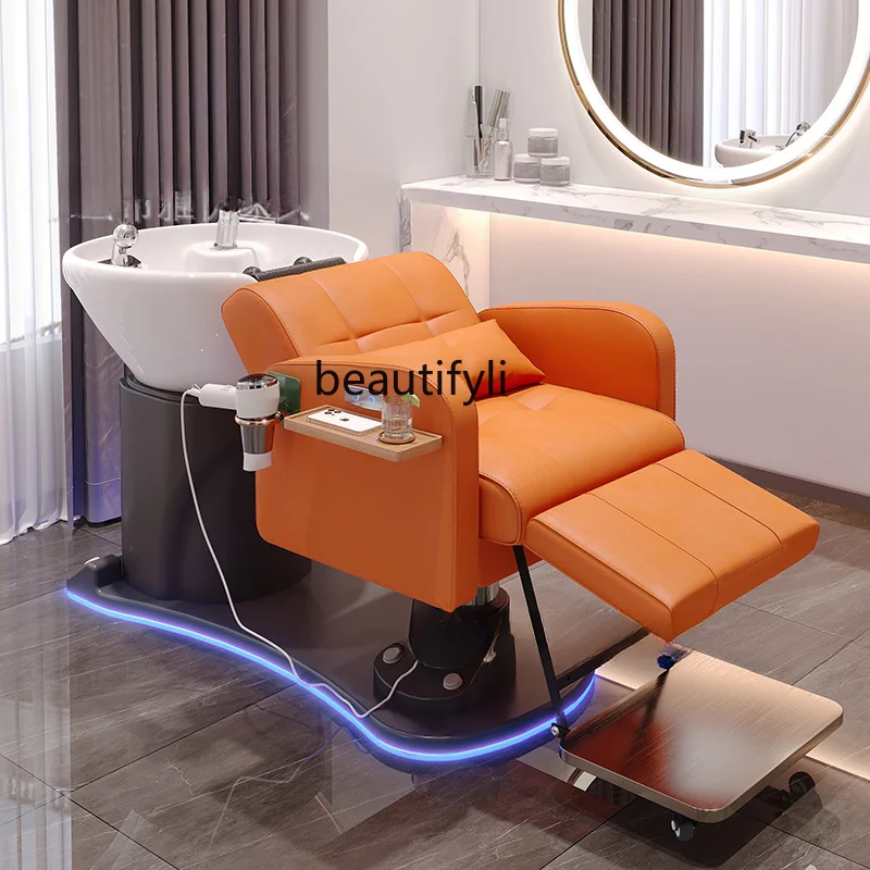 High-End Electric Shampoo Chair for Hair Salon Semi-Full Lying Shampoo Hair Cutting One Flushing Bed Silicone Pillow