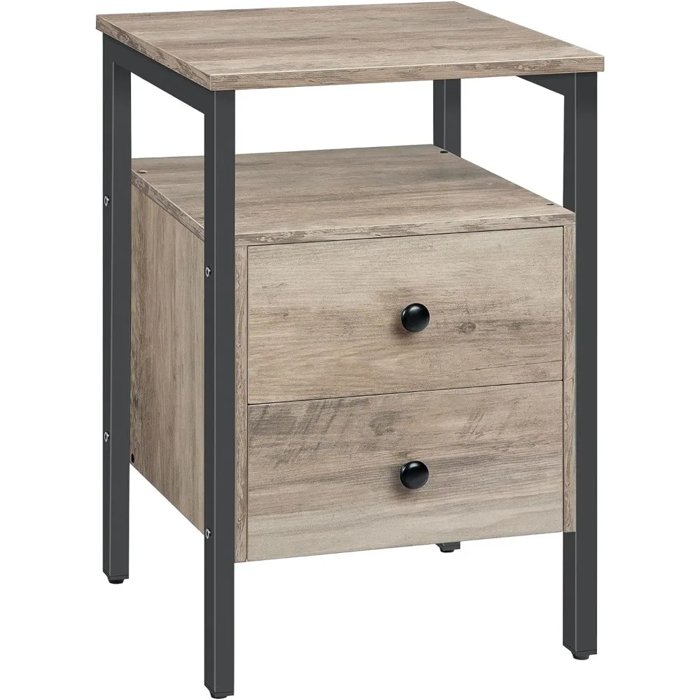

Nightstand, End Table with 2 Drawers and Storage Shelves, Night Stand for Small Space, Side Sofa Table for Living Room