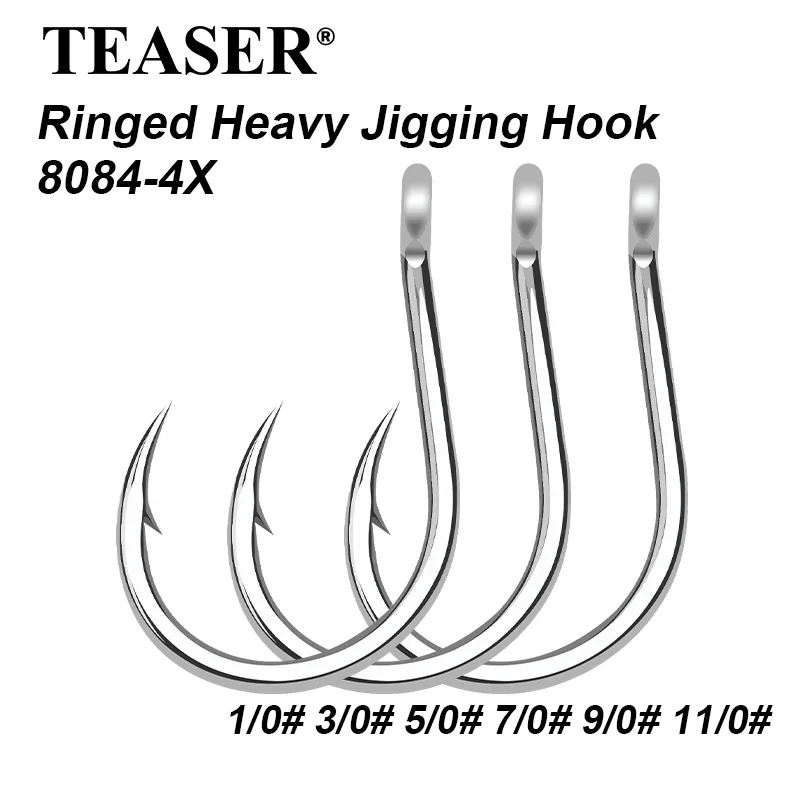

TEASER 8084 4X 10pcs/bag High Carbon Steel Curve Shank Barbed Fishhook Jigging Hooks Circle Tuna GT Heavy Slow Jigging Hook