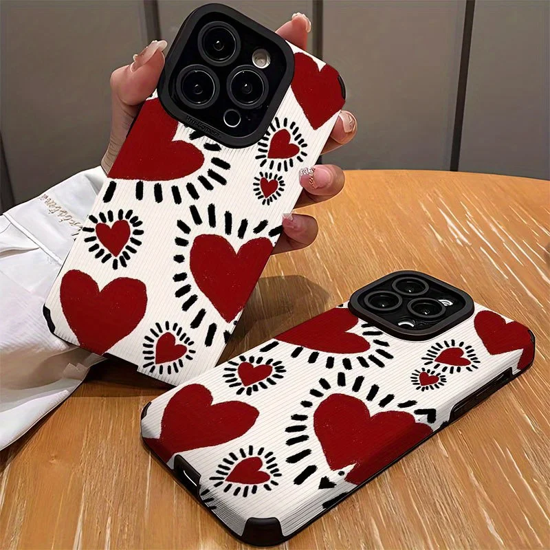 Red and black decorative pattern phone case suitable for iPhone 18 17 16 15 14 13 12 11 Pro/Max/Plus anti drop and shockproof