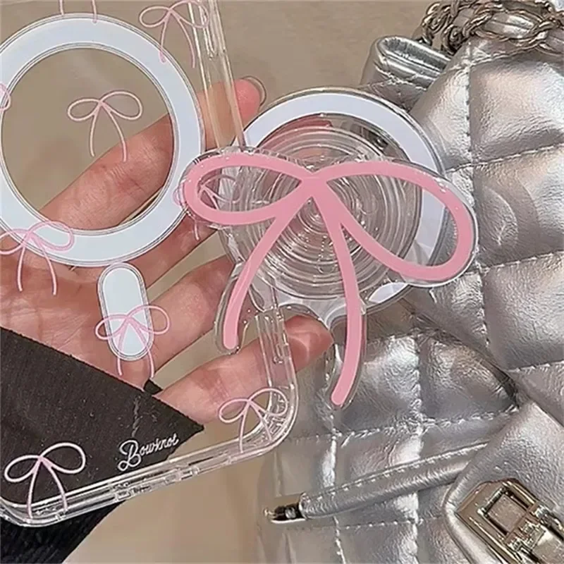 

Корейский милый мультяшный розовый бант, магнитный держатель, ручка Tok Griptok, подставка для телефона, поддержка iPhone 15, Pad Magsafe Smart Tok