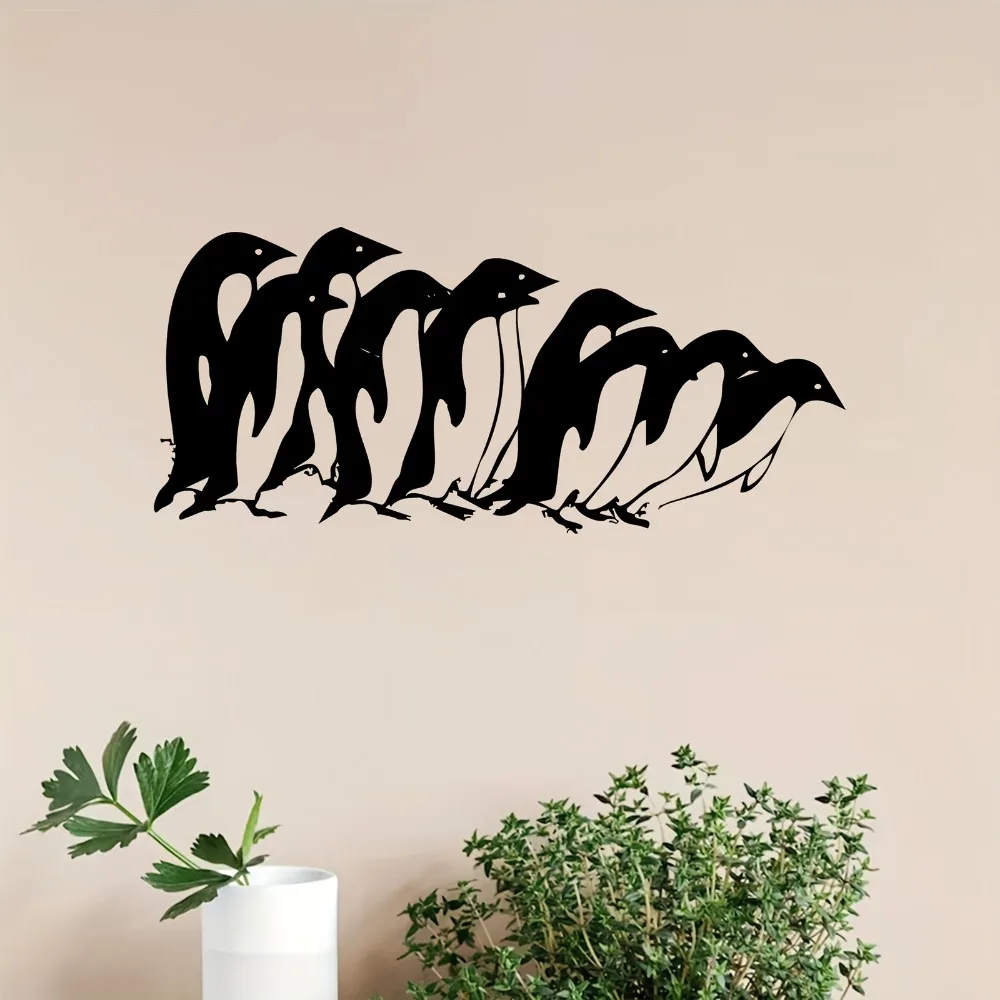 1PC Penguin Iron Wall Art Metal Animal Figurine Wall Mount Decor for Indoor Living Room Outdoor Garden Fence Home Ornament