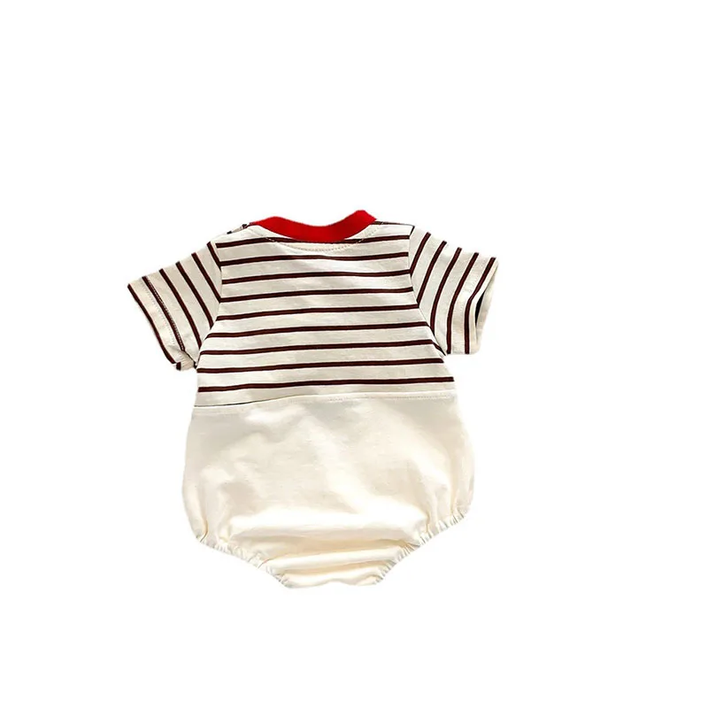 New Summer Baby Boys Girls Clothing Cute Cartoon Striped Patchwork Bodysuit Toddler Short Sleeve One Piece Clothes 0-2 Y