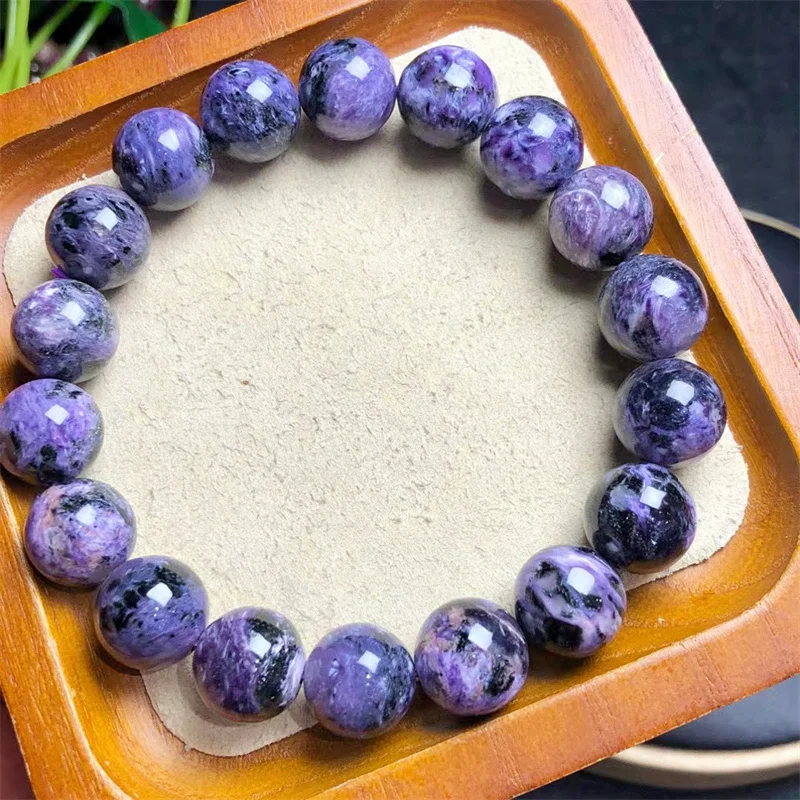 Natural Charoite Bracelet Gemstone Round Bead Crystal Healing Gemstone Fashion Bracelet Jewelry Gift 13/14MM