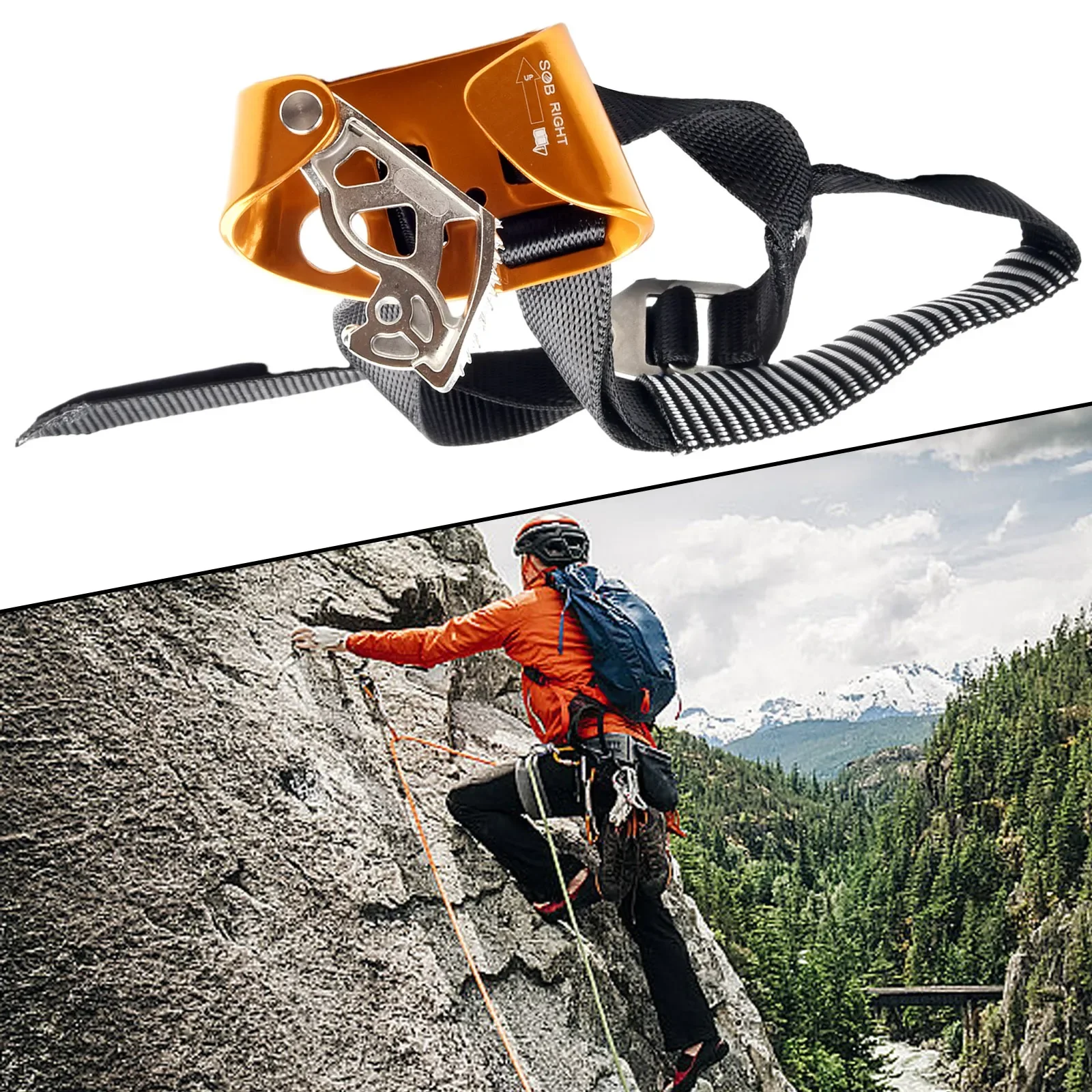 Foot Climbing Ascender  Tree Rigging Arborist Caving Gear Equipment  Adjustable Size  Compact Shape  Durable Attachment Strap