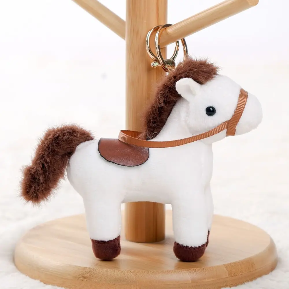 Chinese Style Vintage Pony Keychain PP Cotton Mascot Cartoon Animal Stuffed Fluffy Portable Chinese Horse Keyring