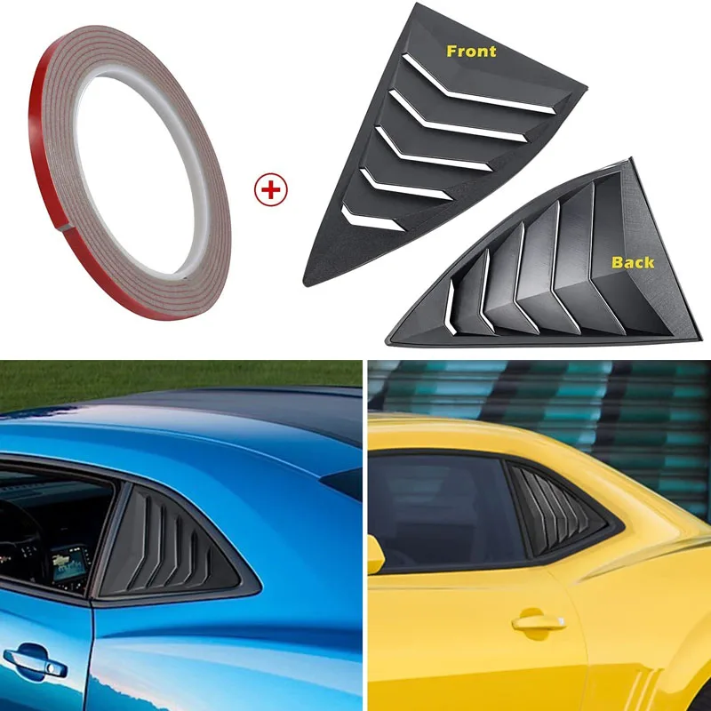 Rear Side Window Louvers Matte Black For 2010-2015 Chevy Camaro LS LT RS SS GTS, ABS Window Scoop Cover Vent Lambo GT Style