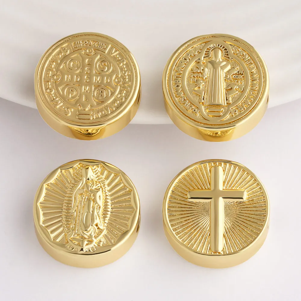 OCESRIO Abalorio Plano de Moda con Dije de la Virgen María para Pulsera, Cobre, Cruz de Jesús, San Benito, Suministros para Fabricación de Joyería Artesanal chma569