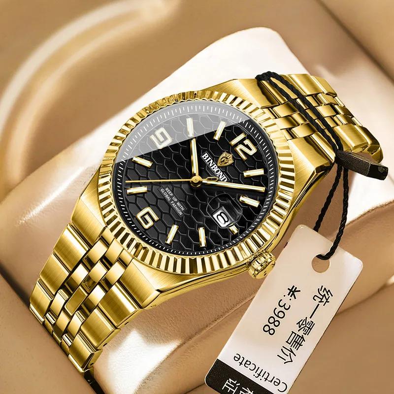BINBOND B8181 ساعات رجالية العلامة التجارية الفاخرة خط الفولاذ المقاوم للصدأ ساعة كوارتز رجال موضة الأعمال ساعة Relojes Para Hombres #2