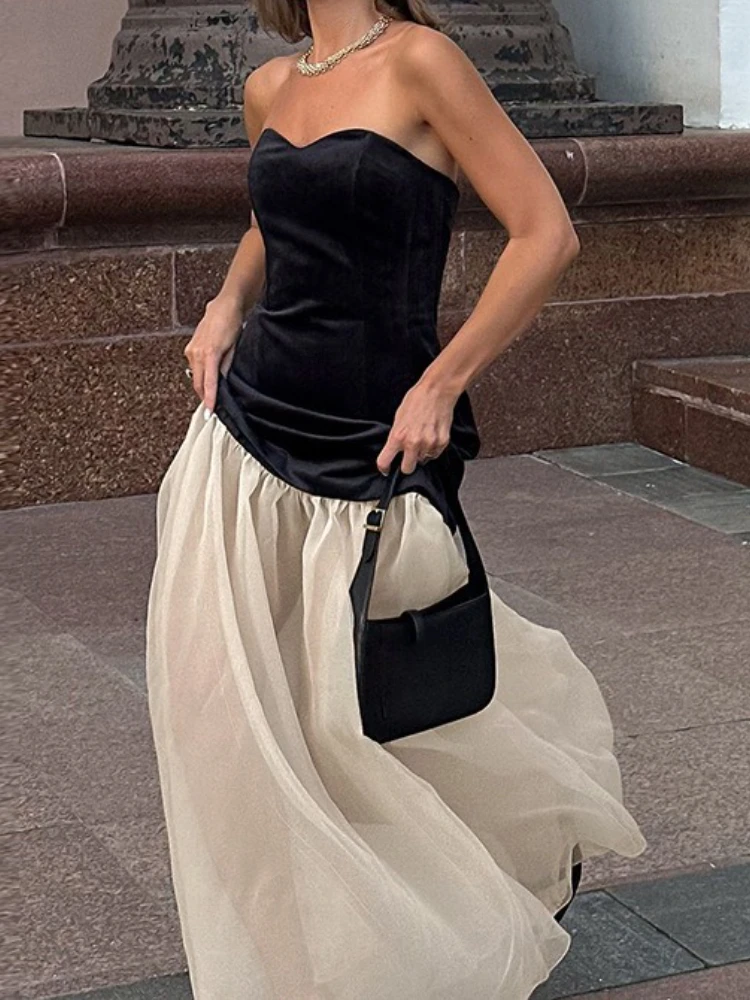 

2025 Spring/Summer New Style French Strapless Design Fusion Long Dress Fashion Attraction Backless Dress maxi dress