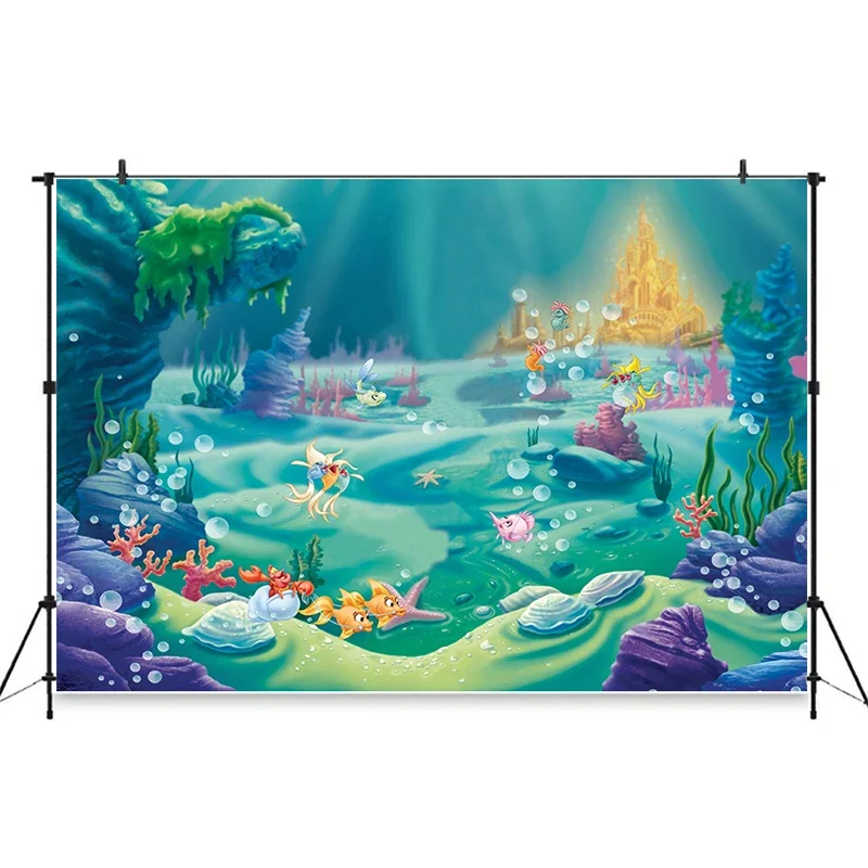 Mocsicka Mermaid Decoration Photography Background Underwater Castle Fish Shrimp Shell Party Kids Backdrops Studio Photobooth