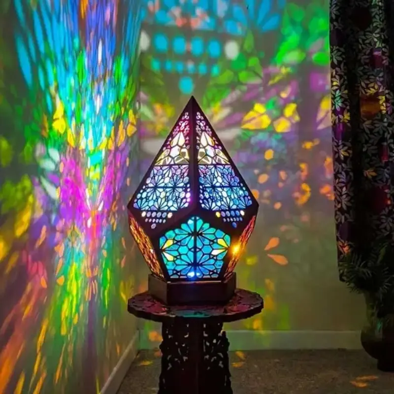 Bohemian LED Table Lamp Star Lamp Multicolour 3D Geometric Projection Lamp Vintage Ambient Night Lamp Decorative Ornaments