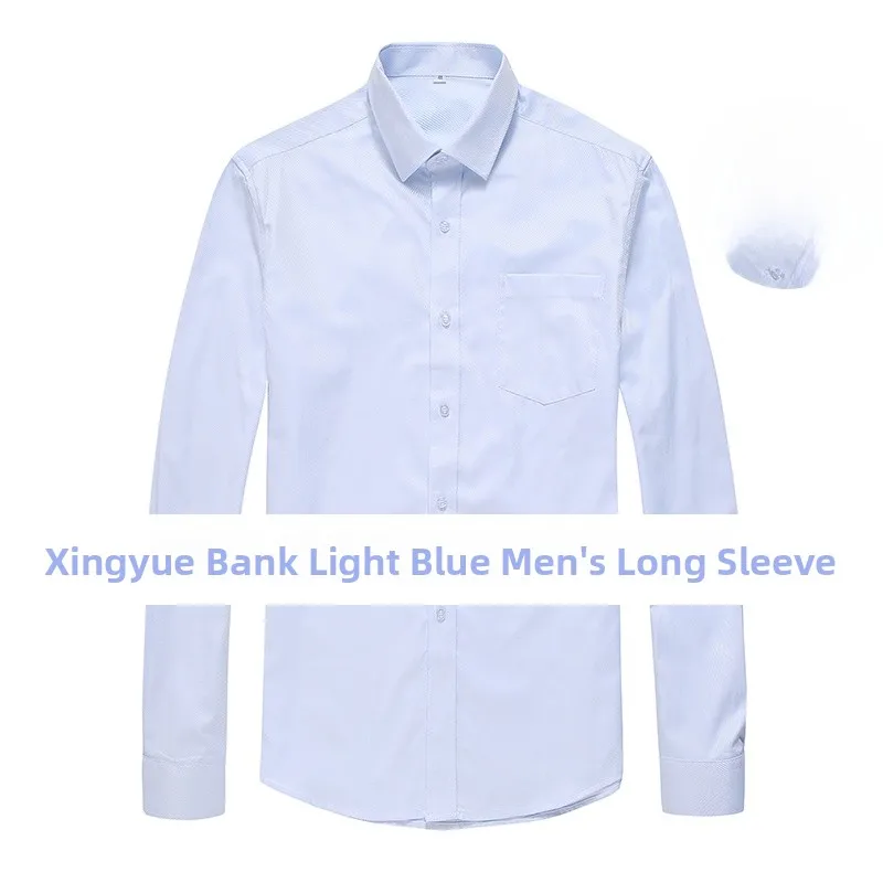 

New 2019 High Quality Men's Shirt Blue Striped Work Uniform Shirt Business Casual Cotton Long Sleeve Square Collar Shirt