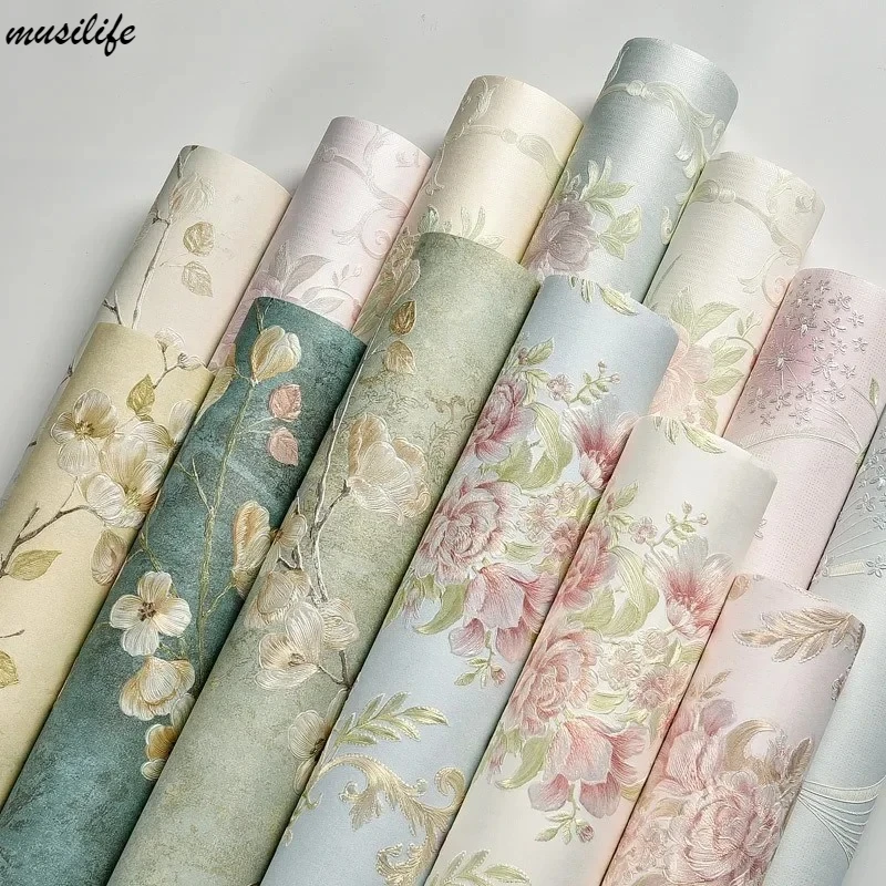 

Emboss Wall Stickers 3D Wallpaper Living Room Home Decor Self Adhesive Modern Fashion Flower Background Non-woven Wall Papers
