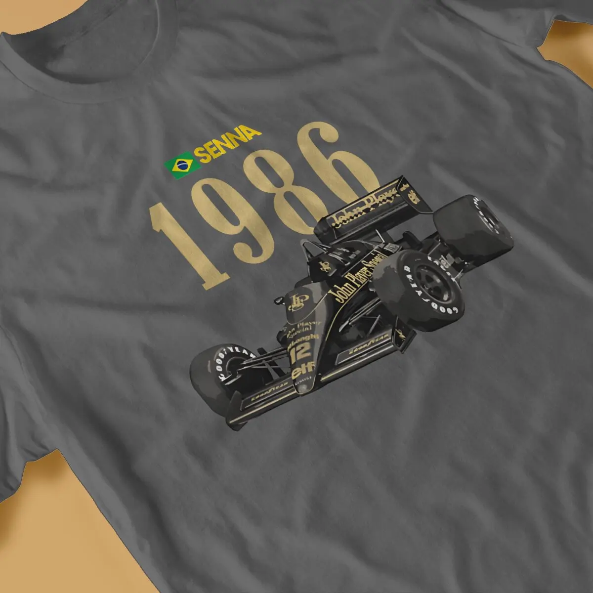 Ayrton Senna Da Silva Newest TShirt for Men 1986 F1 Round Collar Pure Cotton T Shirt Distinctive Birthday Gifts Streetwear