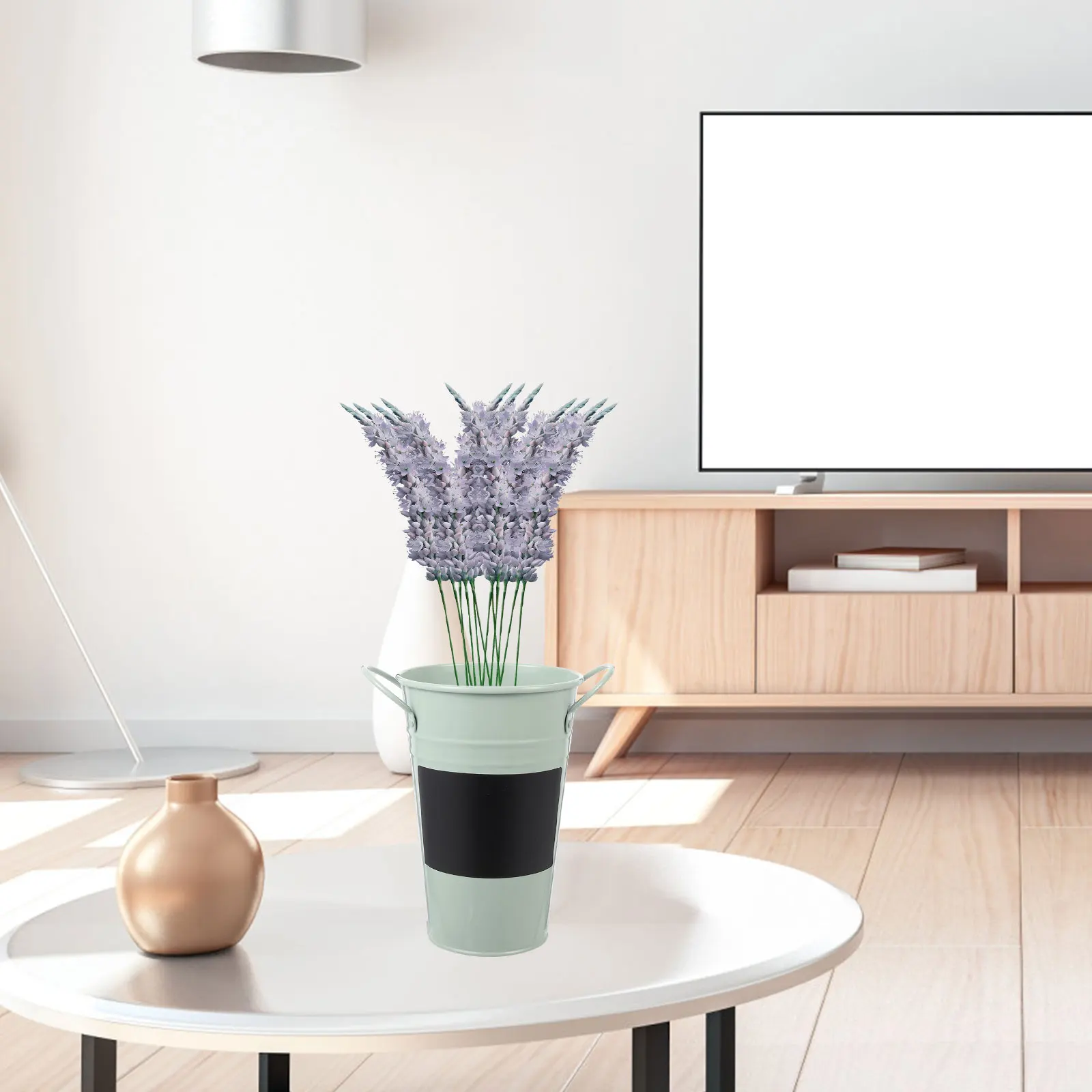 

Small Blackboard Flower Bucket Iron Vase Retro Decor Blue Color Indoor Home Plant Storage Organizer Vintage Flowerpot