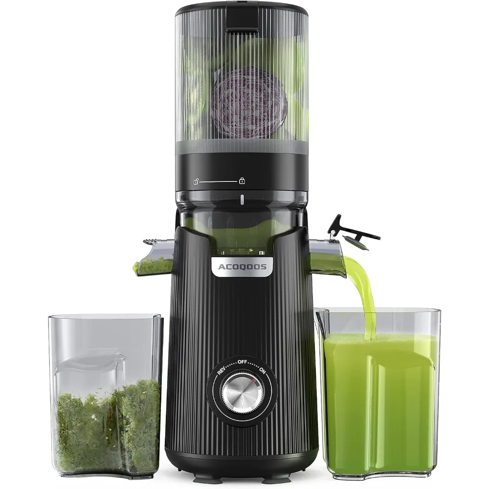 Máquinas exprimidoras, conducto de 5,3" de ancho para frutas y verduras enteras, ahorro de tiempo de alimentación automática de 1,8 L, masticación lenta de alto rendimiento