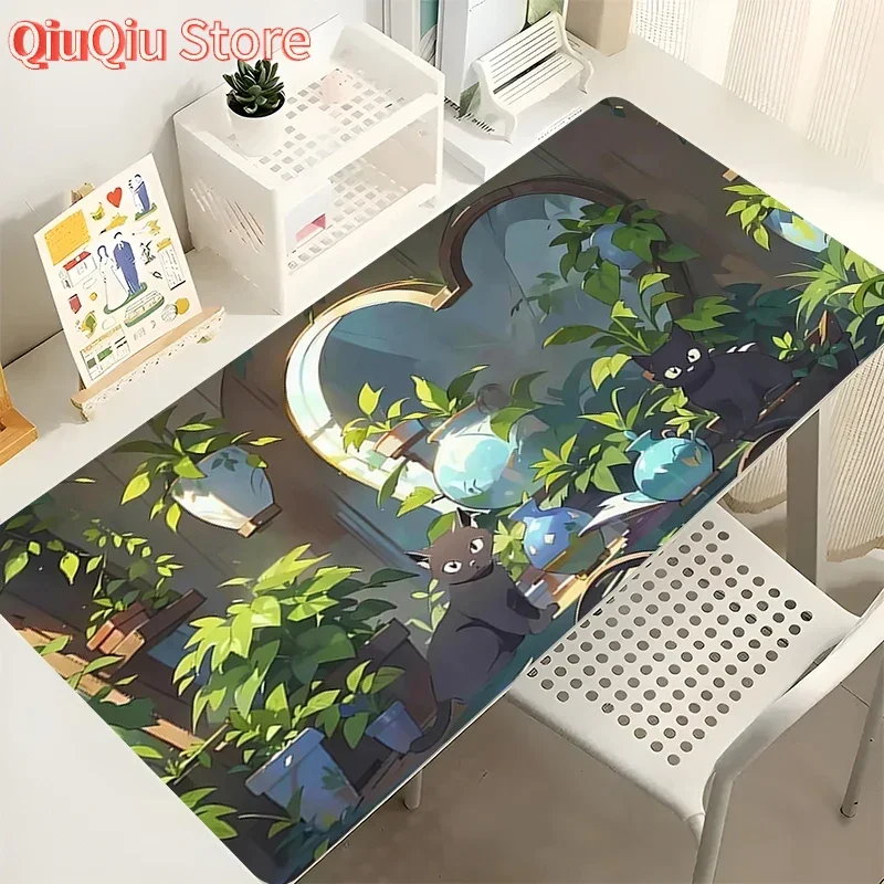 

Kawaii Mouse Pad PC Cartoon Green Plants Cute Keyboard Pad Laptop Anime Lofi Black Cat Extended Desk Mouse Mat Gaming Mousepad