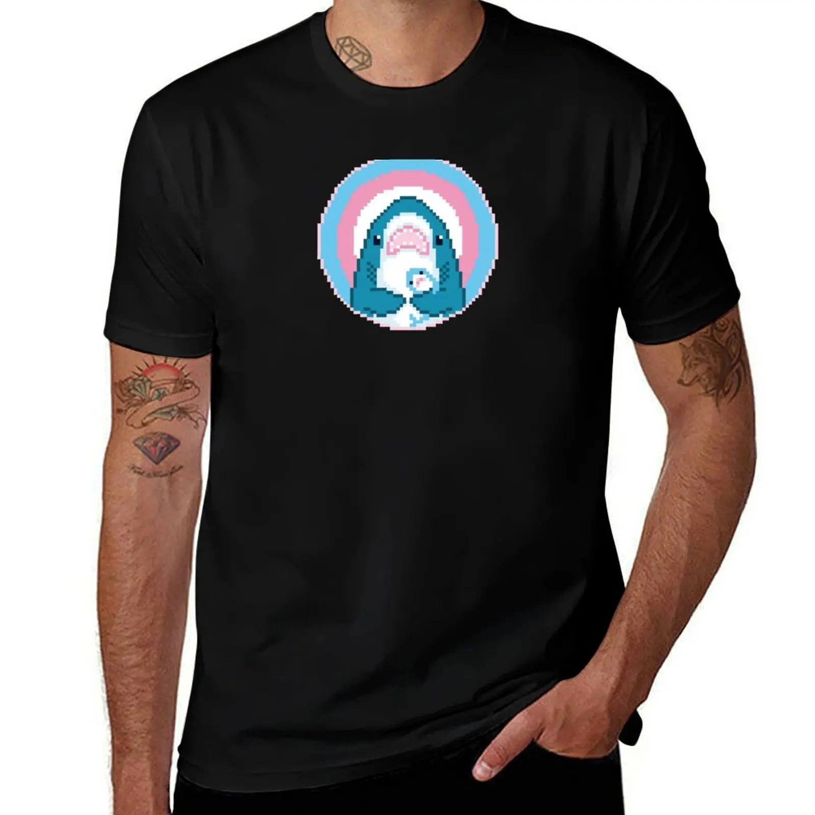 Shark Cuddles - Transgender Support Pixel Art T-Shirt Casual Trendy Streetwear Tee Shirt T-Shirt