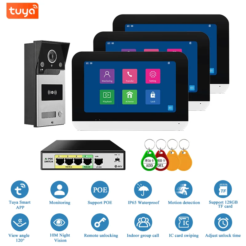 Tuya APP Multi-language POE Video intercom KIT WIFI Video Door Phone Door Bell WIFI Doorbell Camera Alarm Wireless 1080P Camera