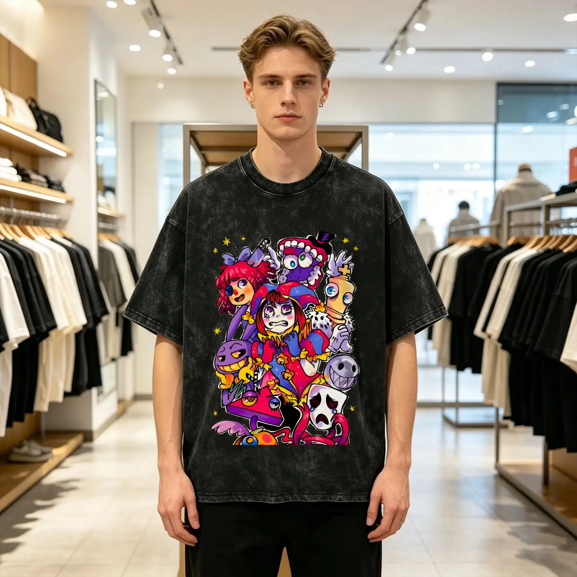 Men's Cartoon Digatal Circus T Shirts Top Tees Summer Y2K Fun Short Sleeves T Shirt Crew Neck Harajuku Print Tee Shirt Wholesale