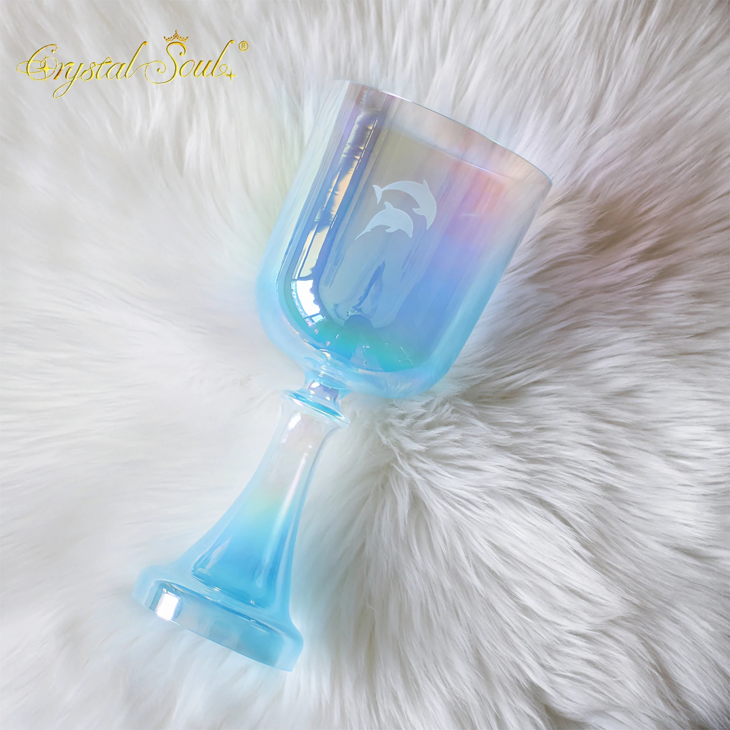Crystal Soul Custom Carved Holy Chalice Crystal Singing Bowl Sea Blue Alchemy Holy Grail Crystal Bowl