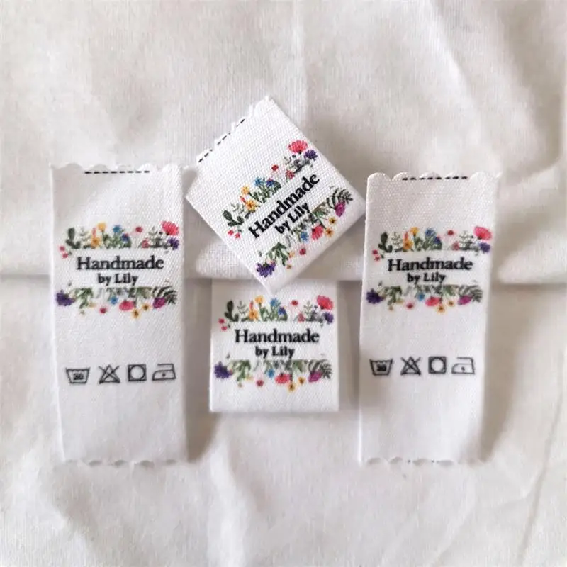 

25X60mm Custom Personalize Cotton Labels Clothing Private Brand Tag Handmade Labels Cotton Color Print Name Brand Labels