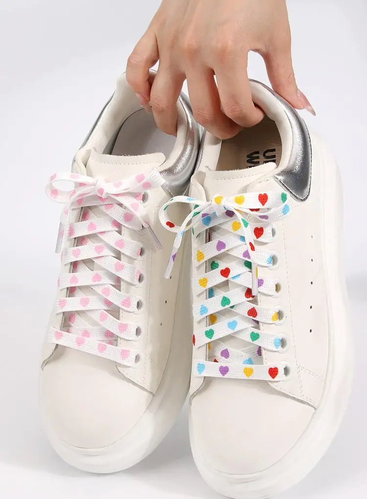 Schwarz-weiß bedruckte Herz-Schnürsenkel, 0,8 cm breit, hochwertige flache Schnürsenkel für Sneakers, Segeltuchschuhe, modische Schnürsenkel, 1 Paar – Detail 8