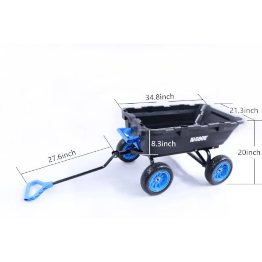 HIGO0D s Garden Dump Cart, 10in NO-Flat Tires Hand Truck, Heavy-Duty Durable Poly Wheel Barrow, Service Cart Blue