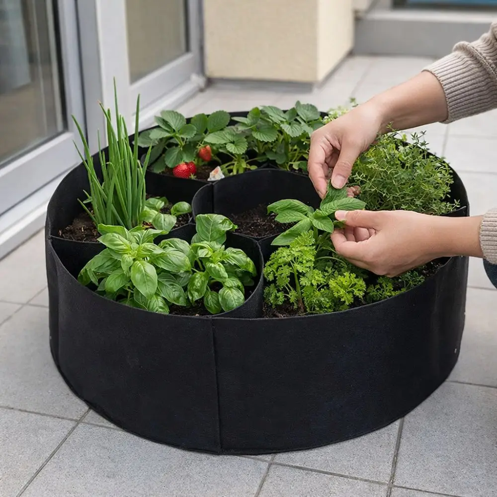 7 Grids Garden Grow Bags Freestanding Heavy Duty Felt Divided Planter Large Capacity Wear-resistant Plant Nursery