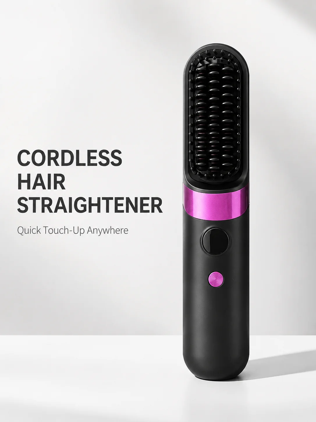 Cordless Hair Straightener Brush Rechargeable Hair Straightening Comb 3 Temperature Settings Digital Display Ceramic Heating Por
