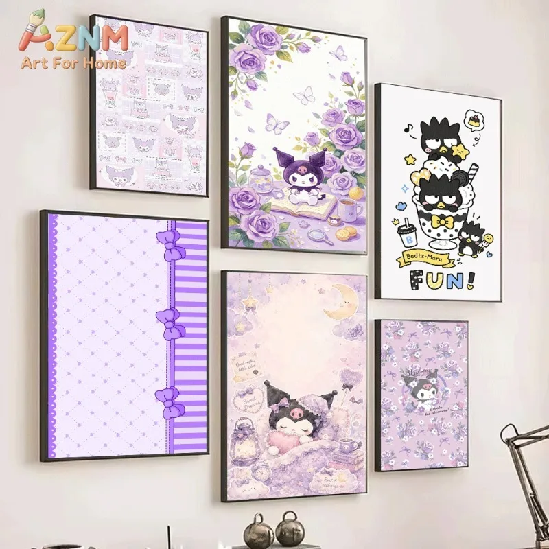 Kuromi Canvas Wall Art Cute Cartoon Character Print Poster Unframed Canvas Painting Sweet Purple Aesthetic Art Decor Gift For Fa