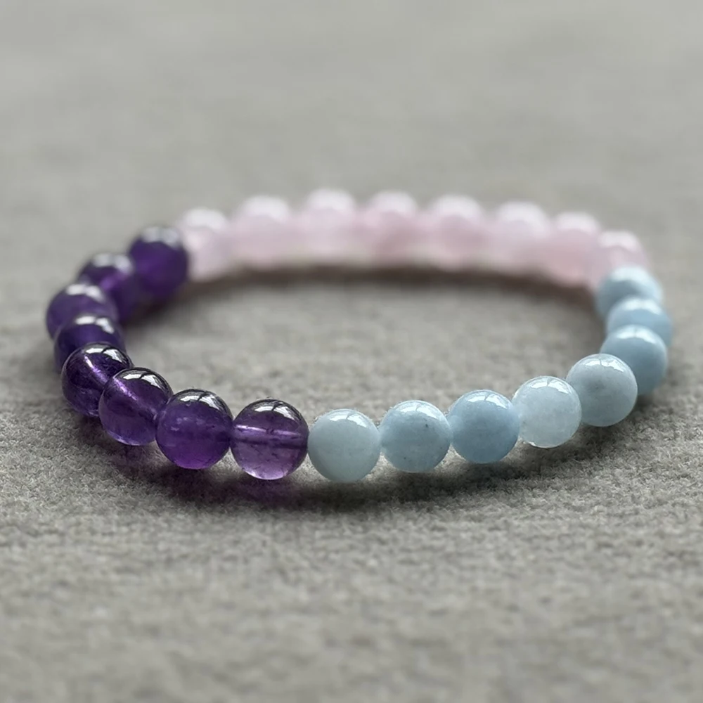 MG2106 New Design 8 MM Aquamarine Amethyst Madagascar Rose Quartz Bracelet Womens Wrist Yoga Mala