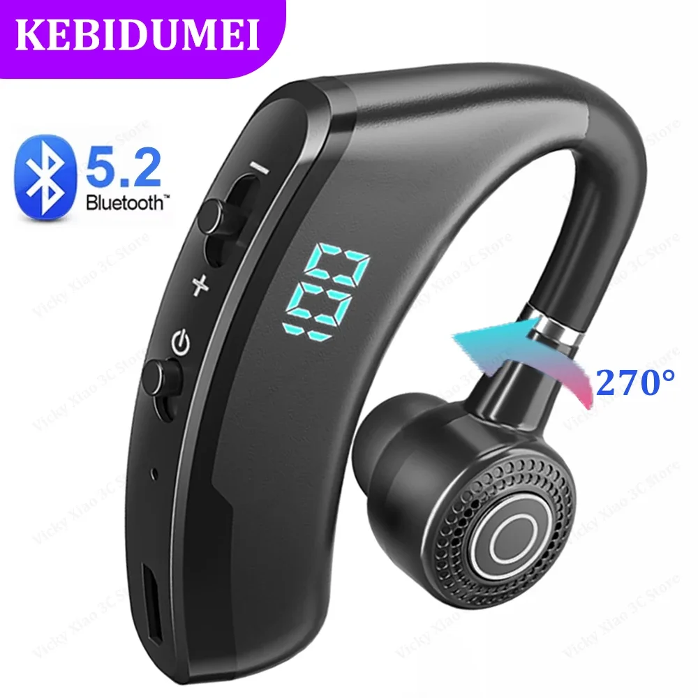 Bluetooth 5.2 Earphone Wireless Ear Hook Headset Sports Business Headphone LED Display HiFi Stereo Waterproof Earbud for Xiaomi