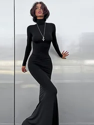 2024 AliExpress Europe and America Plus Size Women's Autumn and Winter High Neck Wrap Hip Sexy Slim Fit Fishtail Dress