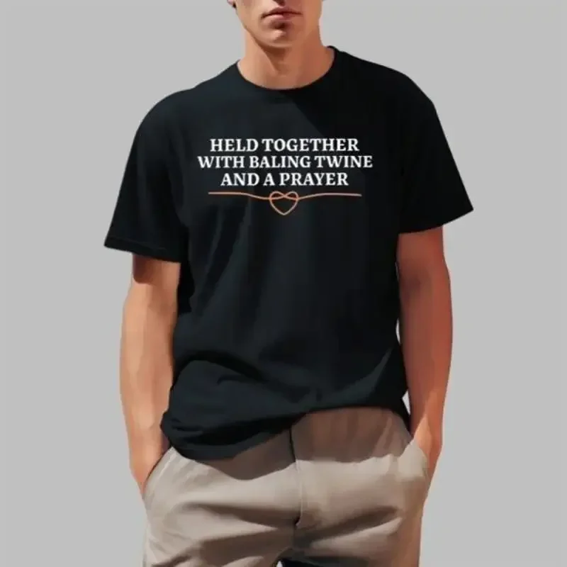 Camiseta con la frase 'Held Together With Baling Twine And A Prayer' 2025 Talla S 5XL