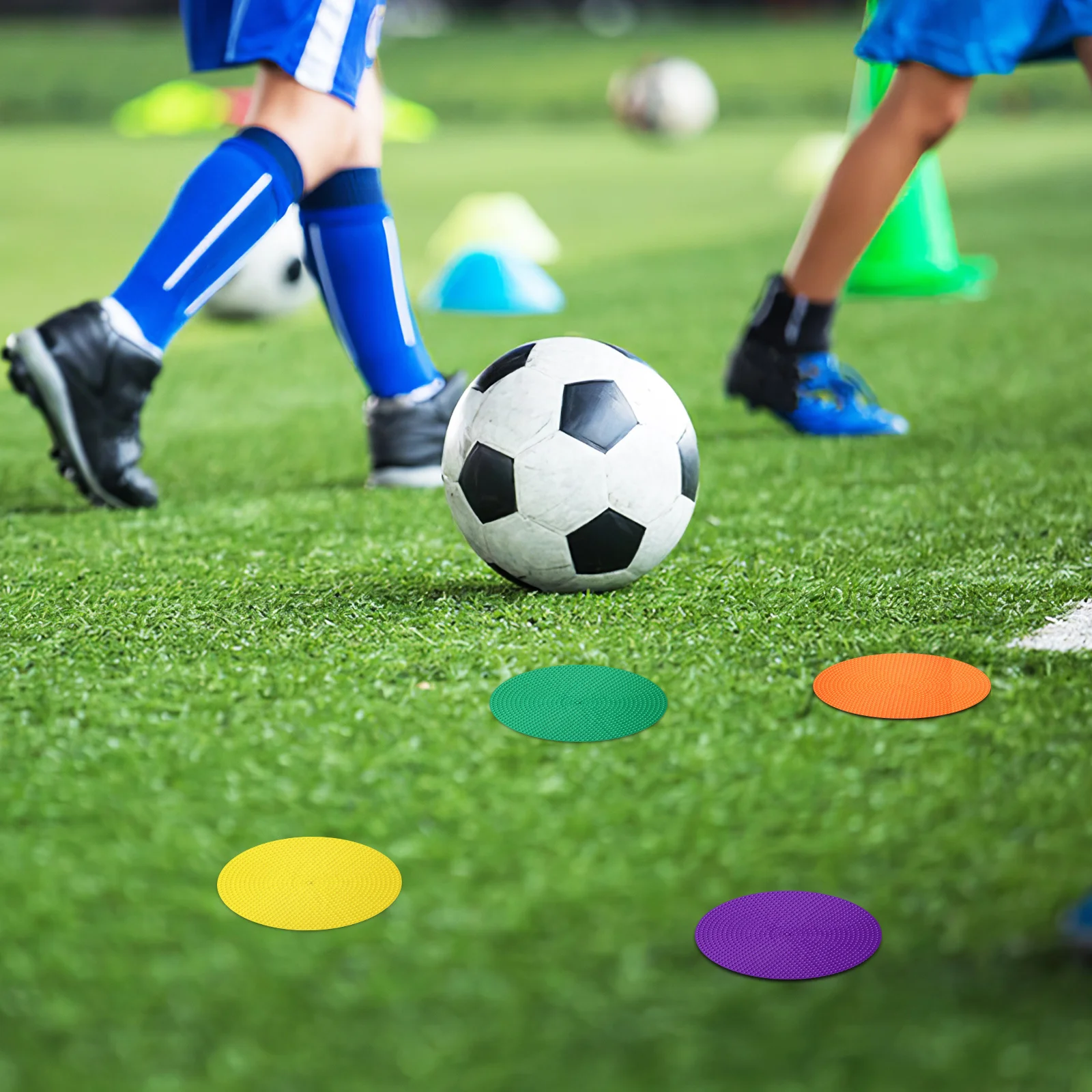 14 قطعة علامات بقعة أرضية مستديرة مسطحة معدات تدريب خفة الحركة الملونة الفصول الدراسية كرة القدم كرة السلة علامات الممارسة الرياضية #3