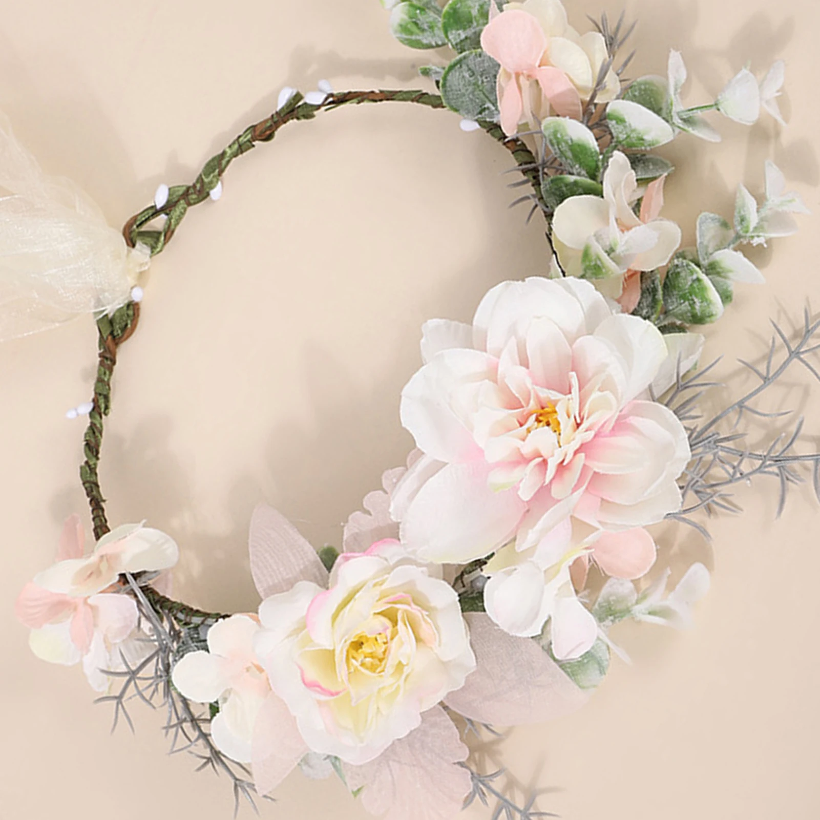 Adjustable Artificial Flower Bride Headdress Lace-up Headwear with Luxurious Flowers for Bridesmaid Wedding Dating Shopping