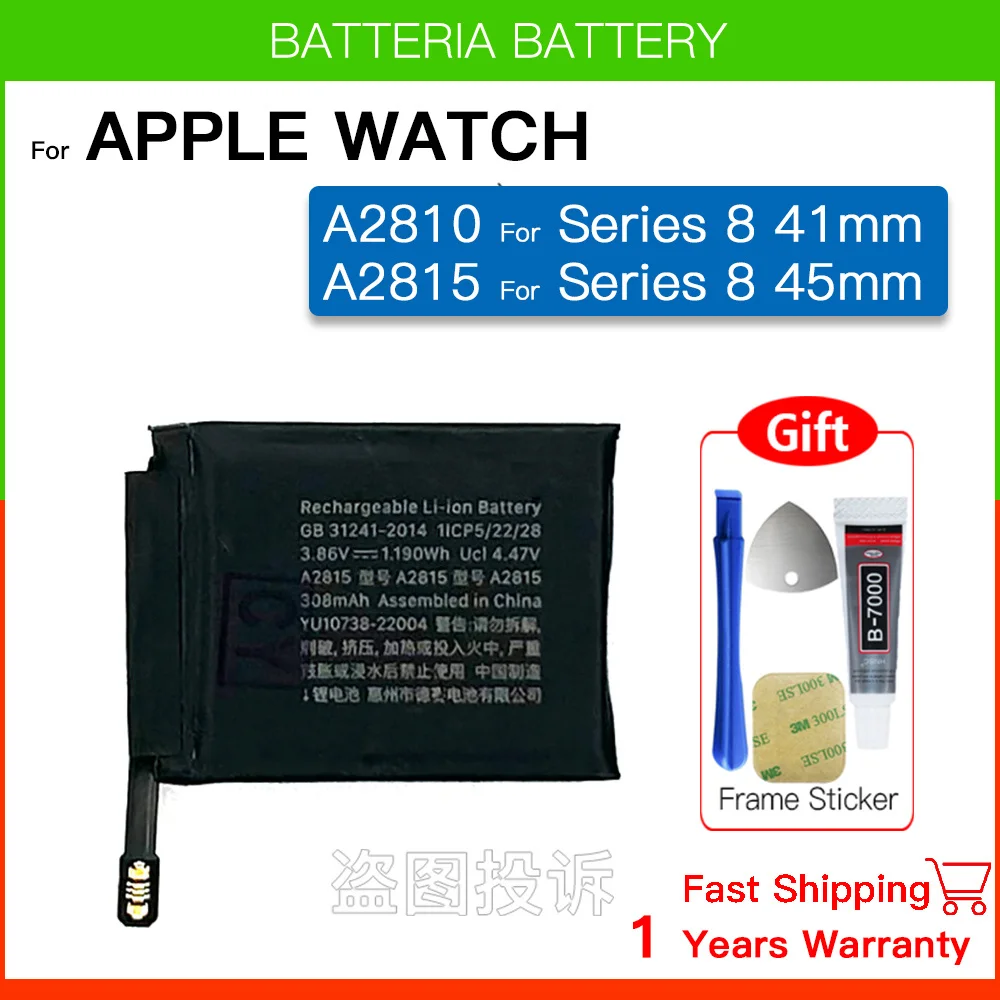 100% Genuine Rechargeable Li-ion Battery For Apple Watch Series 7 Series 8 Bateries IWatch S7 S8 41mm 45mm Batteria +Free Tools