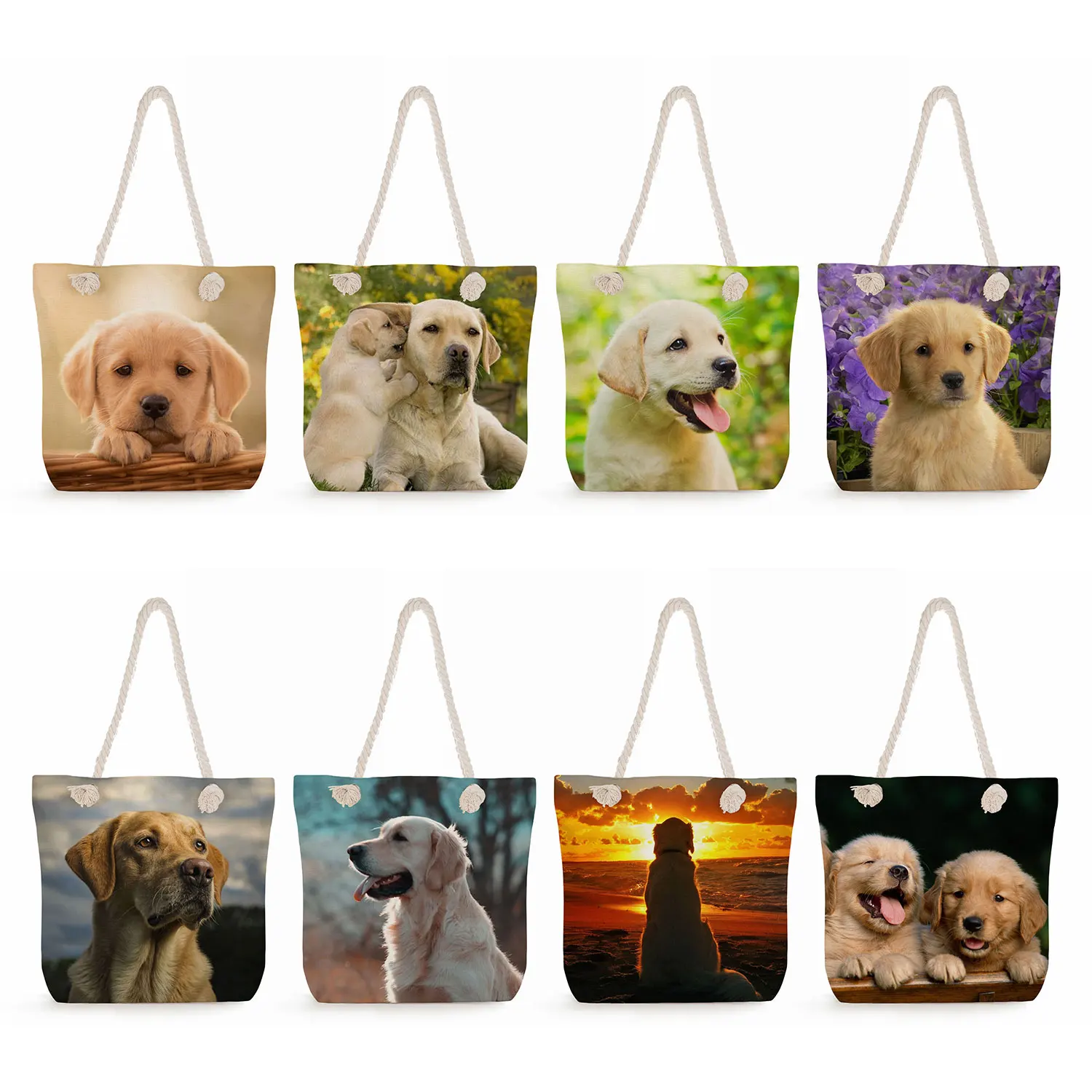 Outdoor Travel Beach Bags Casual Women Shopping Totes Labrador Retriever Print Handbags Cute Dog Graphic Foldable High Capacity