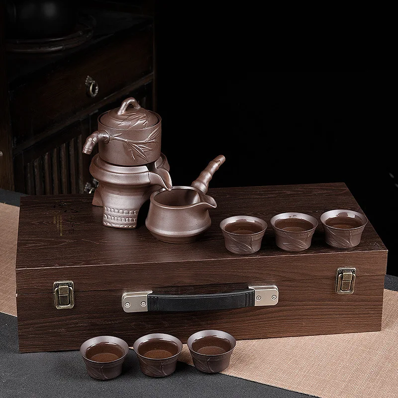 Shi-burn Automatic Kung Fu Tea Set Tea Cup Teapot Tea Sea Cover Bowl Retro Tea Set wood grain gift box pack