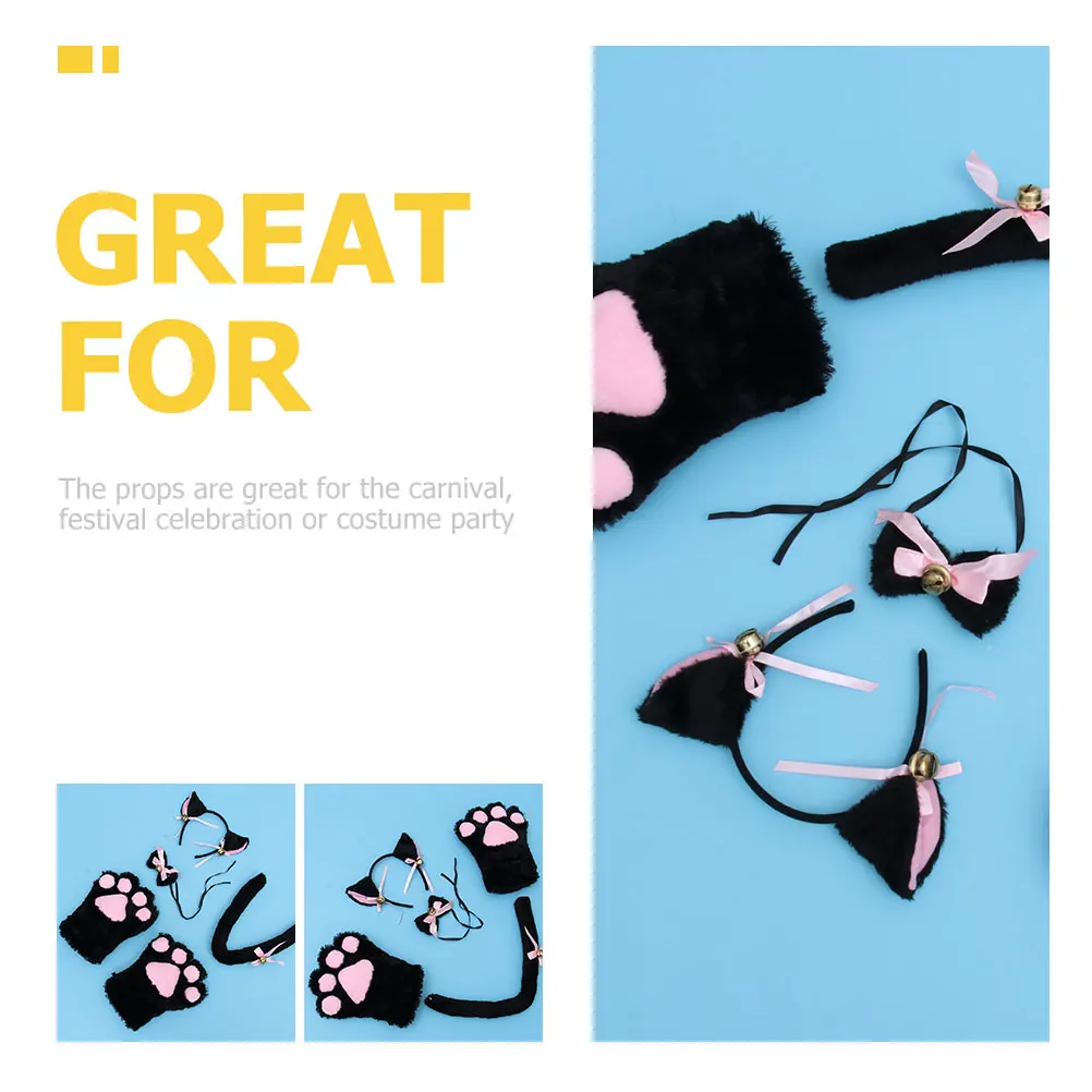 1 مجموعة 1 مجموعة الحيوان زي الدعائم آذان القط عقال الذيل قفازات أساور ربطة القوس فيونكة الاطفال حفلة كرنفال تأثيري اكسسوارات ديكور