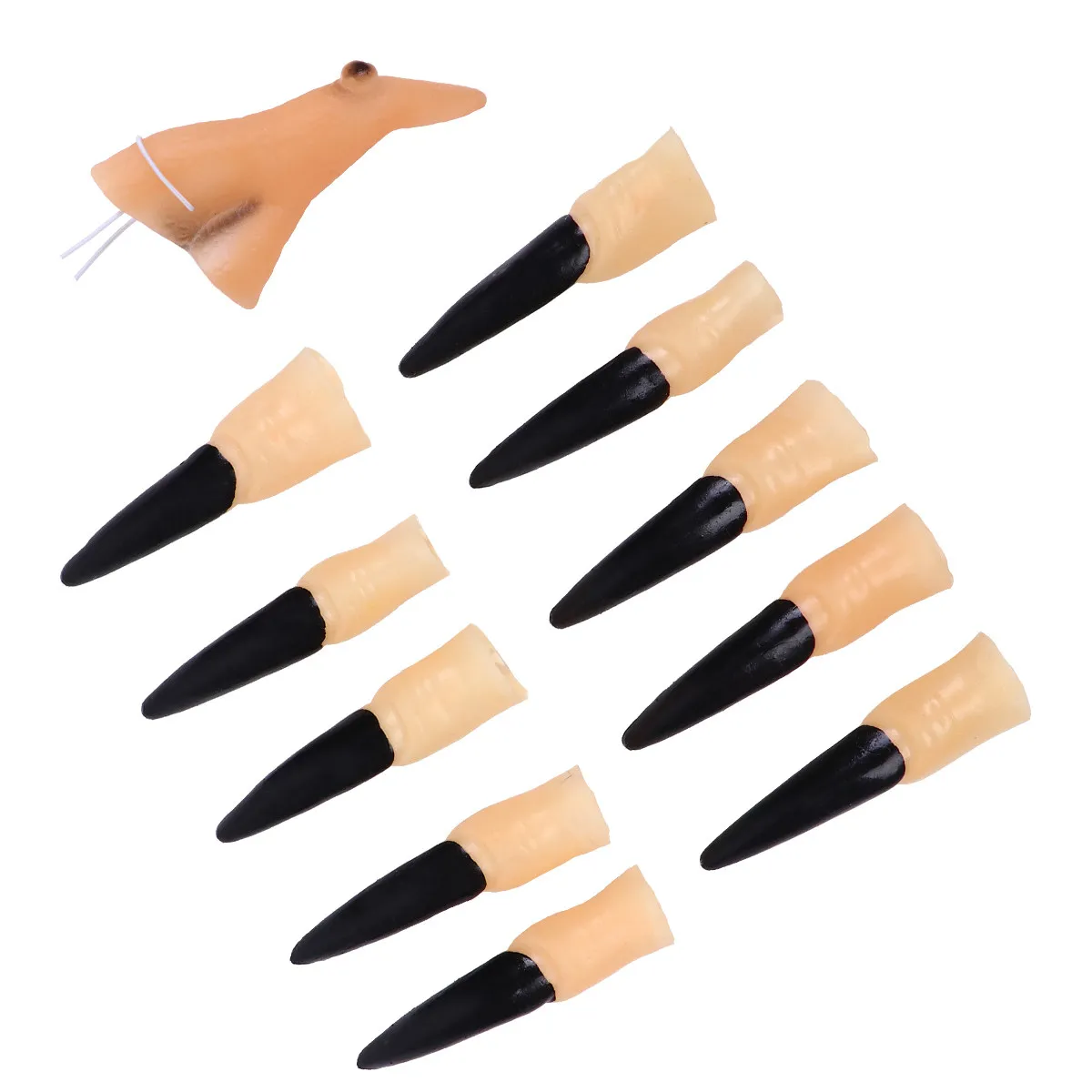 

11pcs Fake Nose Makeup Props Zombie Witch Fingers Nail Set For Halloween Party Decor Masquerade Role Play Costume Accessories