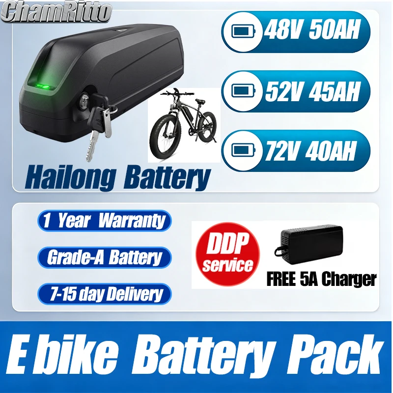 

Аккумулятор для электровелосипеда 48В 30Ач Hailong 36В/52В/60В/72В 20Ач 35Ач 40Ач 50Ач, литиевая батарея 18650 1500Вт 1000Вт для электровелосипедов